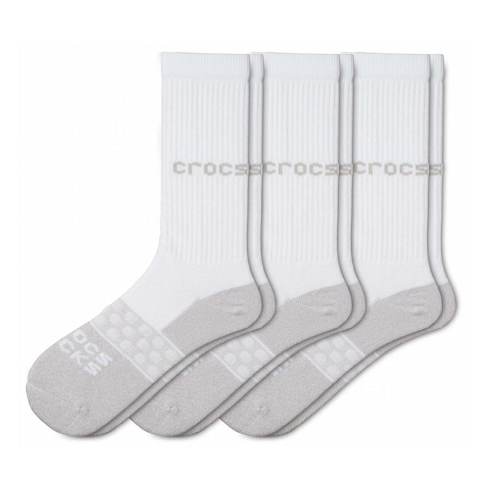 White Men's Crocs Adult Crew Solid 3-Pack Socks | NZ 1659CTVE